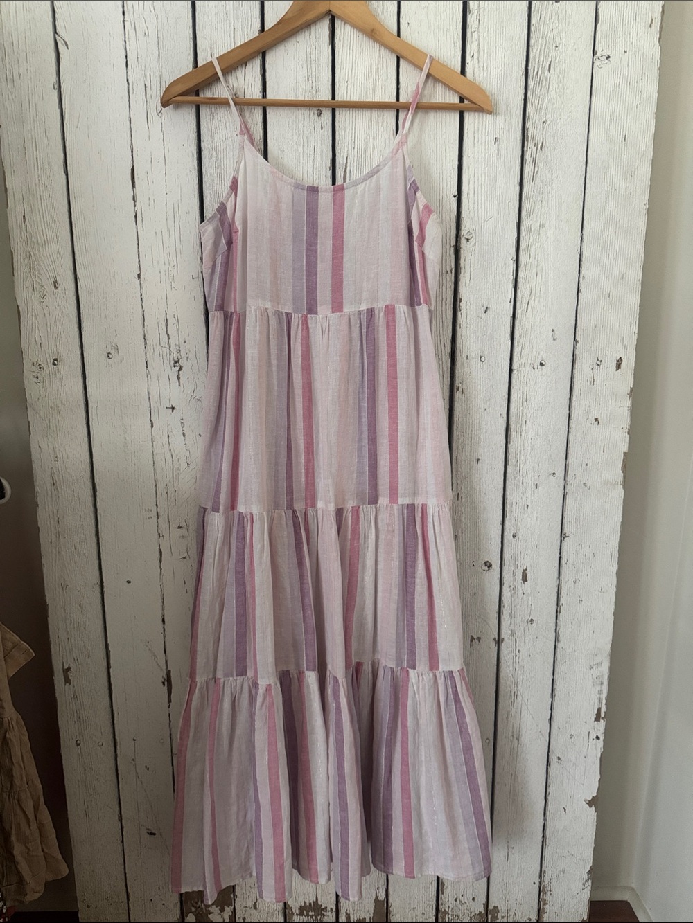 Striped Pink & Lavender Tiered Maxi Dress